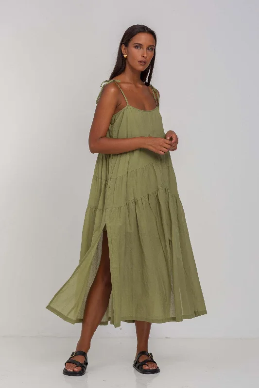 Chic And Edgy When Time Stood Still Crispy Moss Midi Dress