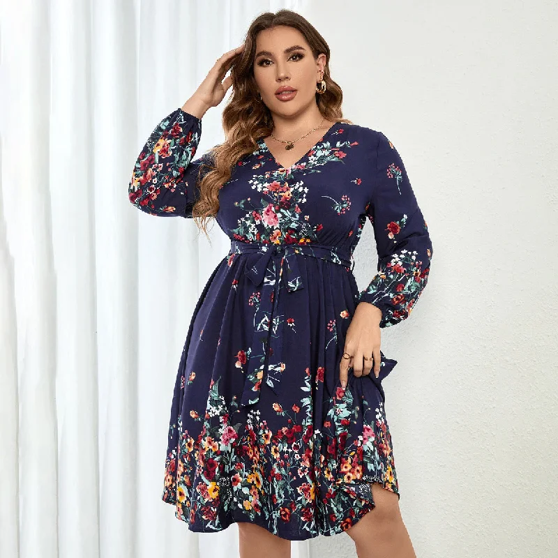 Chic Outfits Plus Size Elegant Midi Floral Dress