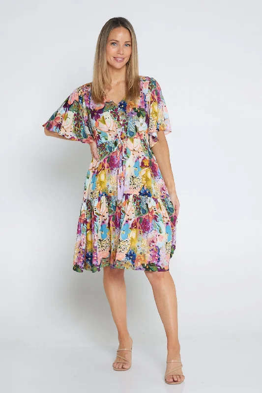 Fast Fashion Favorites Alora Petite Dress - Spring Floral Painting