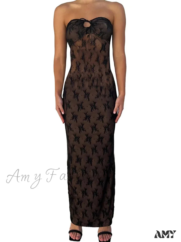 Unbeatable Prices Amy Fashion - Sexy Women Lace Strapless Off Shoulder Tube Party Club Mesh See Through Tie-up Slim Fit  Vestido