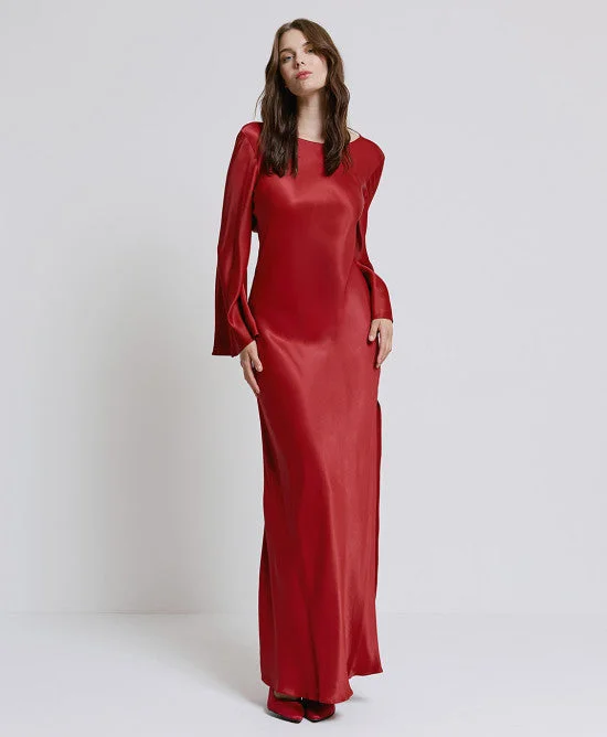 Versatile Wardrobe Essentials Access Fashion Red Satin Dress With Flared Shoulder