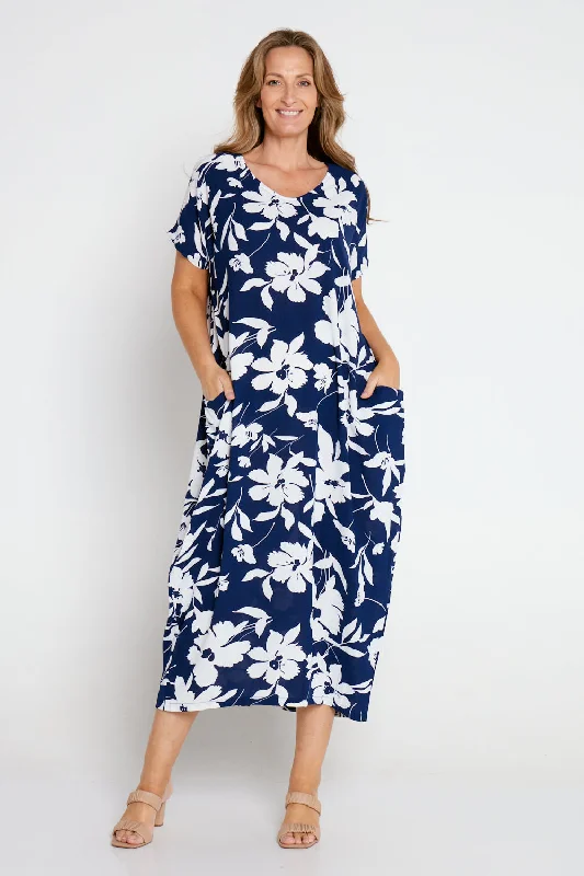 Season Appropriate Women's Collection Liliana Dress - Navy/White Floral