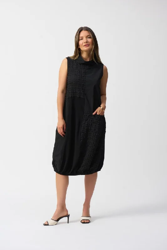 Day-To-Night Styles Joseph Ribkoff Black Bubble Jacquard Sleeveless Cocoon Dress