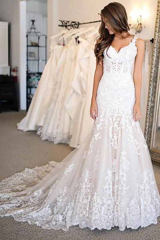 First Order Discount Mermaid Lace Applique Sweetheart Ivory Wedding Dresses Long Wedding Dresses