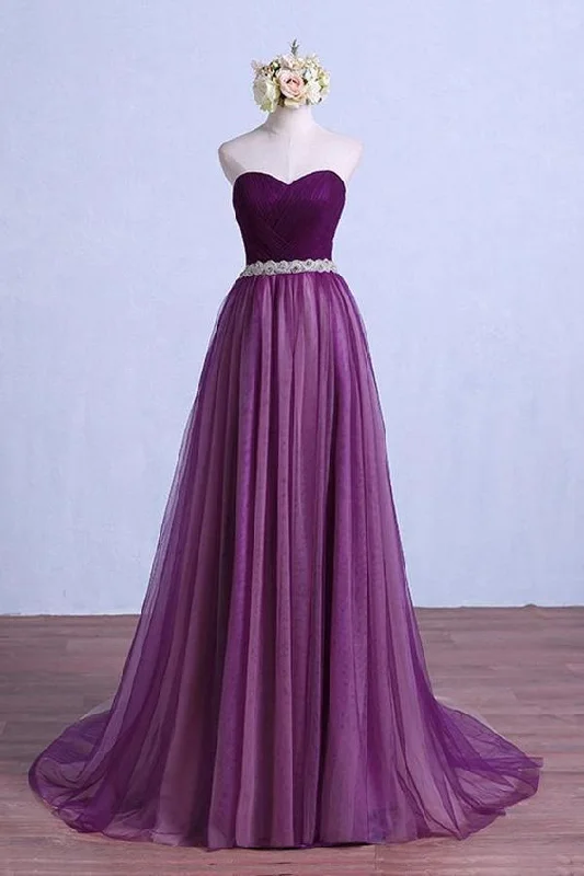 Hurry Before It's Gone Colorful Purple Purple Tulle Strapless Beaded Long Pageant Prom Dess   cg9849