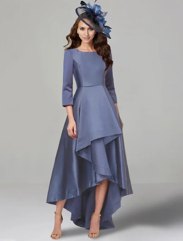 The Latest Trends A-Line Dress Mother of the Bride Dress Elegant V Neck Tea Length Satin 3/4 Length Sleeve