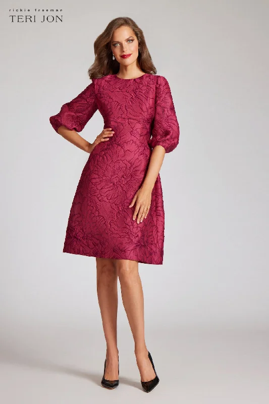 Trend Setting Wardrobe Floral Jacquard Balloon Sleeve Dress