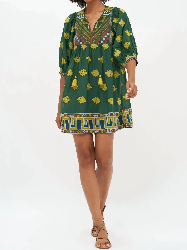 Flash Sale Now Cuff Sleeve Mini Dress In Green Lucknow