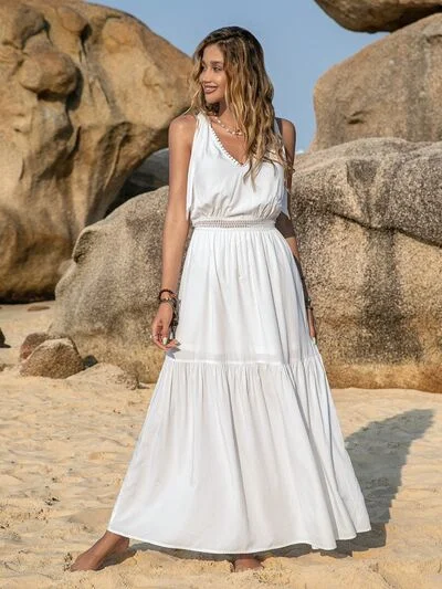 Save On Inspired Styles V-Neck Tie Shoulder Crochet Maxi Dress