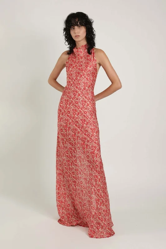 Limited Time Deal Marwa Halter Neck Maxi Dress W. Open Back Red Print Floral