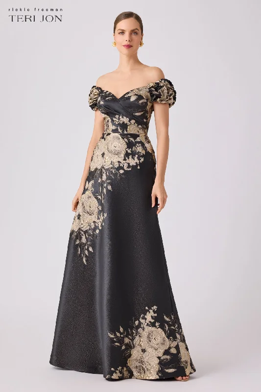 Vintage Style Clothing Sale Formal Metallic Jacquard Floral Evening Gown