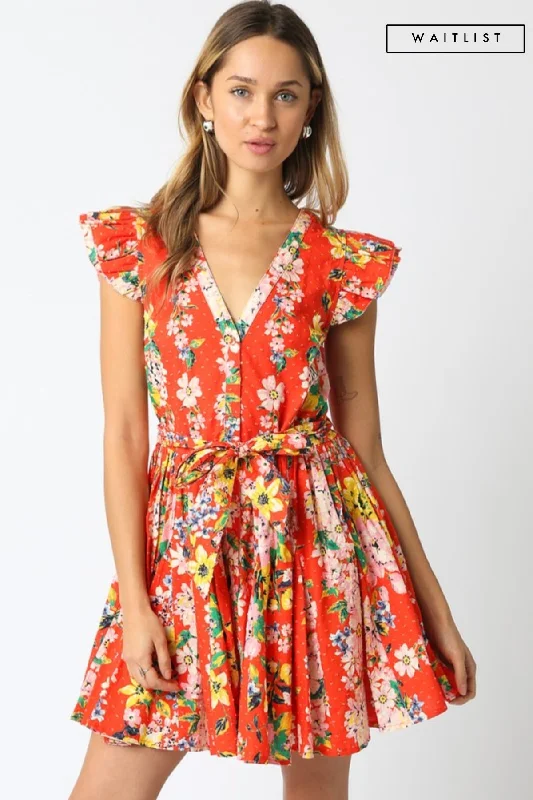 Chic And Edgy Waitlist 4/5 ♥ Lola Short Ruffle Sleeve Waist Tie Floral Prin Mini Dress Orange