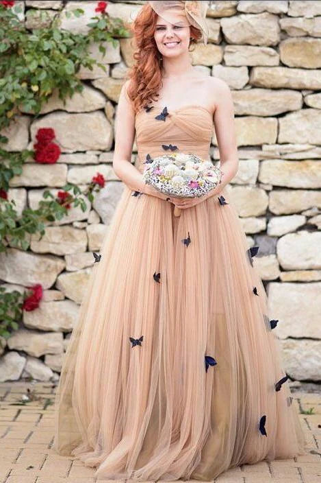 Trendsetter's Closet A-Line Strapless Sweetheart Lace up Prom Dress Tulle Sleeveless Ruffles Wedding Dresses