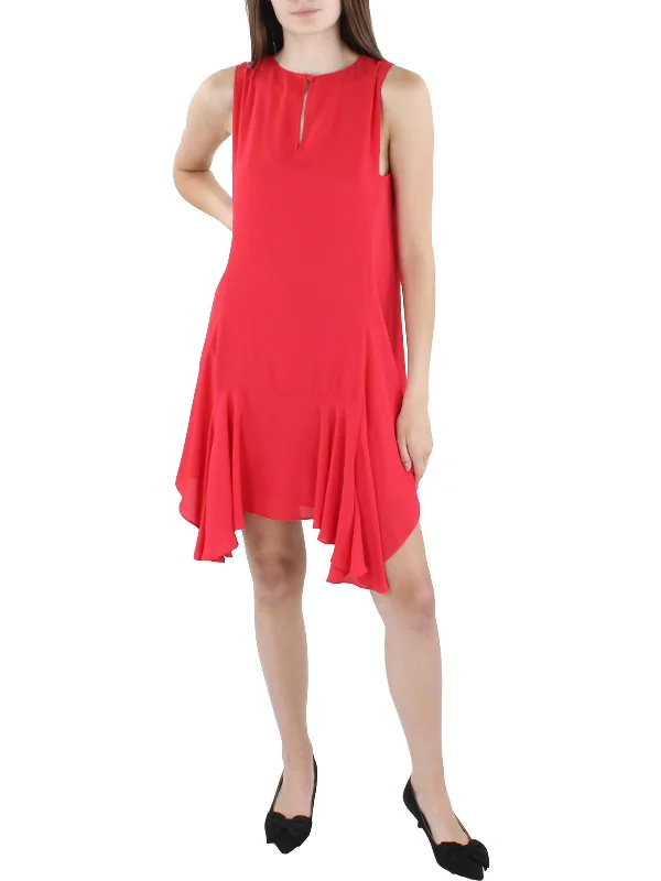 Fashion Forward Womens Split Neck Flare Mini Dress