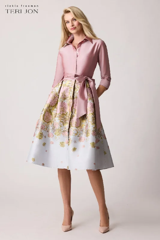 Forward Trendsetter Taffeta Floral Jacquard Shirt Dress