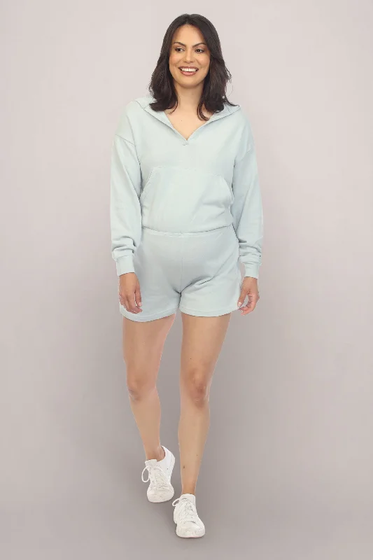 The Latest Fashion Trends Light Blue Hooded Maternity Romper