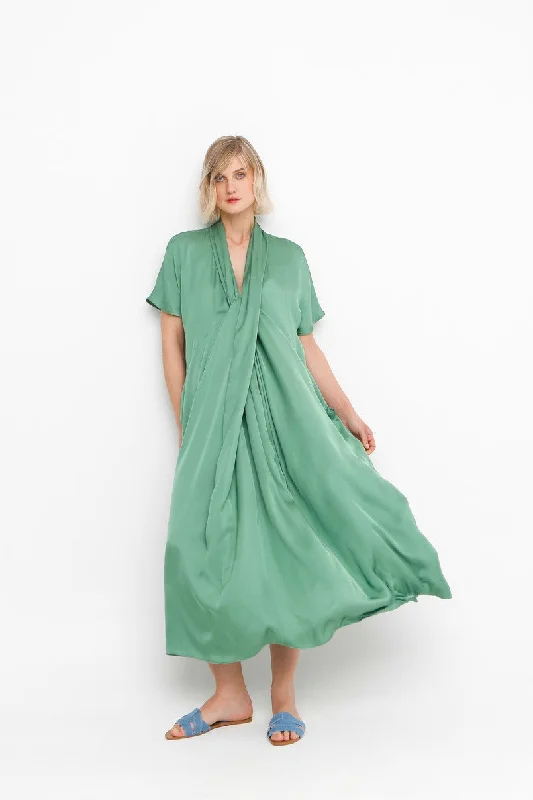 Hot Styles Ozai N Ku Satin Long Green Dress