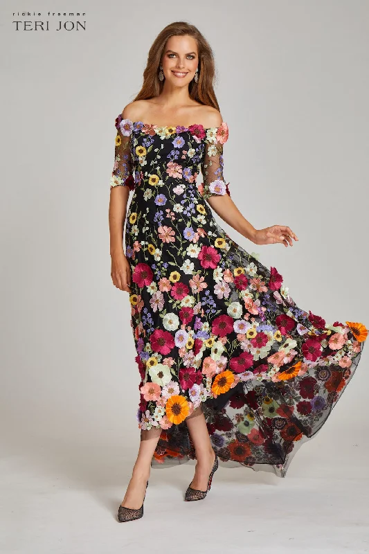 Special Offers, Don'T Miss Off the Shoulder Floral Appliqued Lace High Low Dress