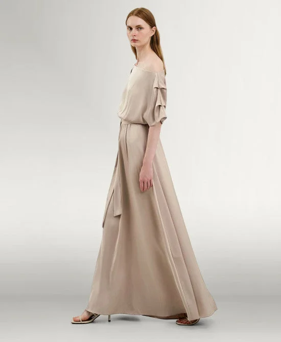 Wardrobe Upgrade Access Fashion Sand Satin Dress With Asymmetric Sleeves