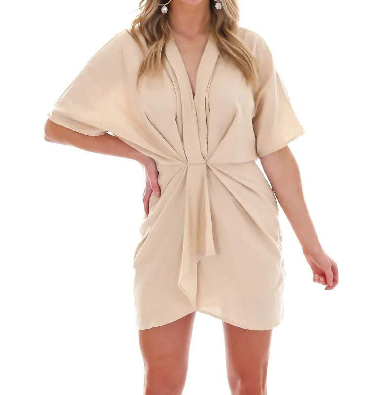 Stylish Savings World On Fire Linen Mini Dress In Beige