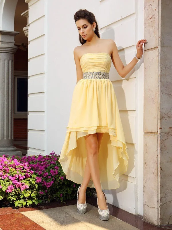 Limited Edition A-Line/Princess Strapless Beading Sleeveless High Low Chiffon Cocktail Dresses