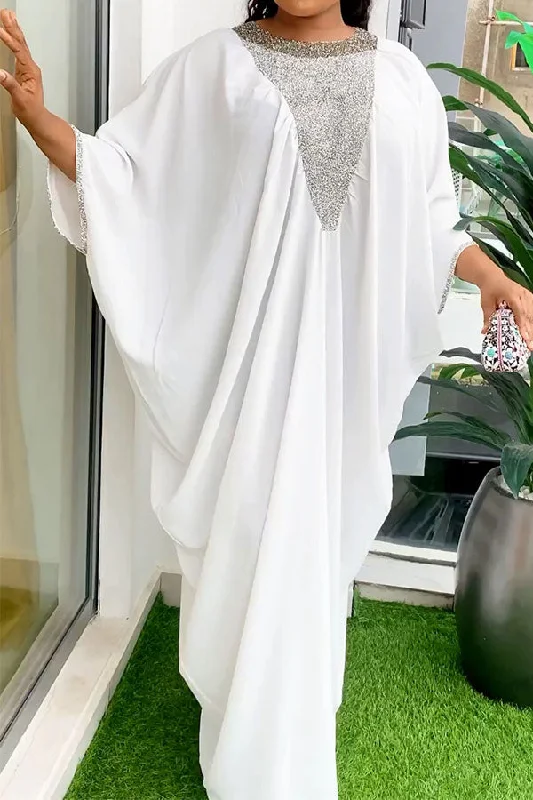 Fashion Essentials Rhinestone Patchwork Ethnic Batwing Sleeve Maxi Dress