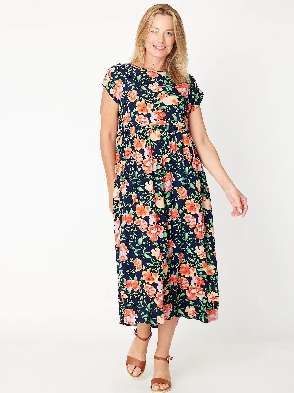 Final Sale Teardrop Print Dress - Navy Floral 30469