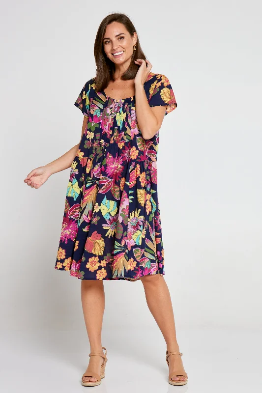 Stylish Spring Fashion Emery Cotton Dress - Navy/Pink Floral