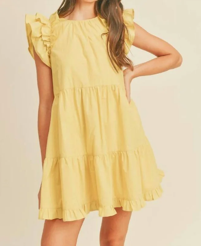 Limited Stock, Big Sale Colt Flutter Sleeve Mini Dress In Yellow