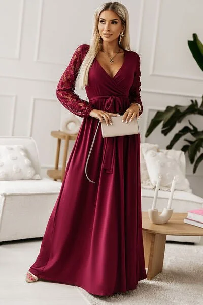 Limited - Time Bundle Lace Detail Surplice Tie-Waist Maxi Dress