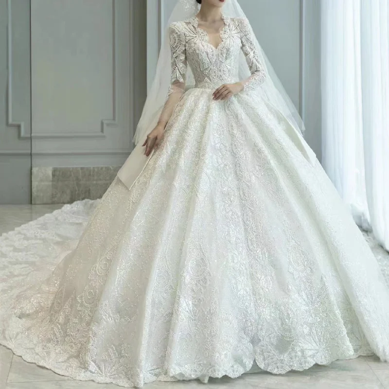 Shop Sales Luxury Vintage Lace Bridal Wedding Dress Long Sleeve