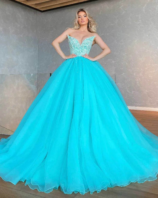 Limited Styles Strapless Aqua Blue Ball Gown