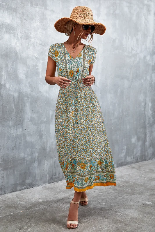 Catch Every Fashion Trend V-Neck Short Sleeve Printed Maxi Dress