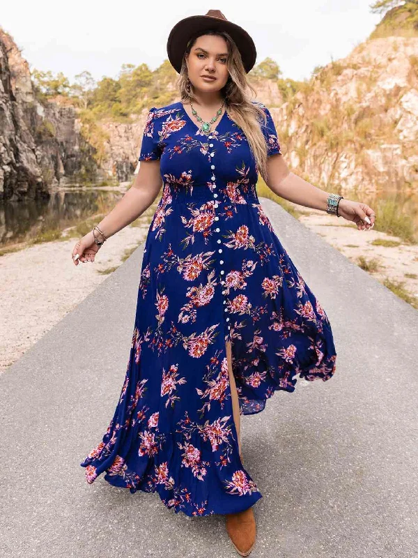 Seasonal Fashion Plus Size V-Neck Maxi Dress