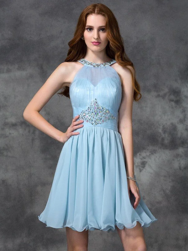 Final Sale A-line/Princess Scoop Beading Sleeveless Short Chiffon Cocktail Dresses