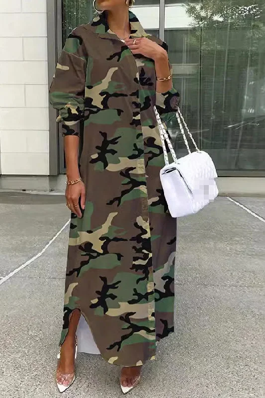 From Casual To Classy Camouflage Classic Single Breasted Maxi Dress