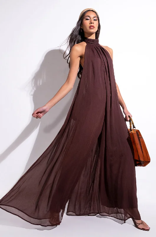 Refined Look CHOCOLATE DROP HALTER TOP JUMPSUIT