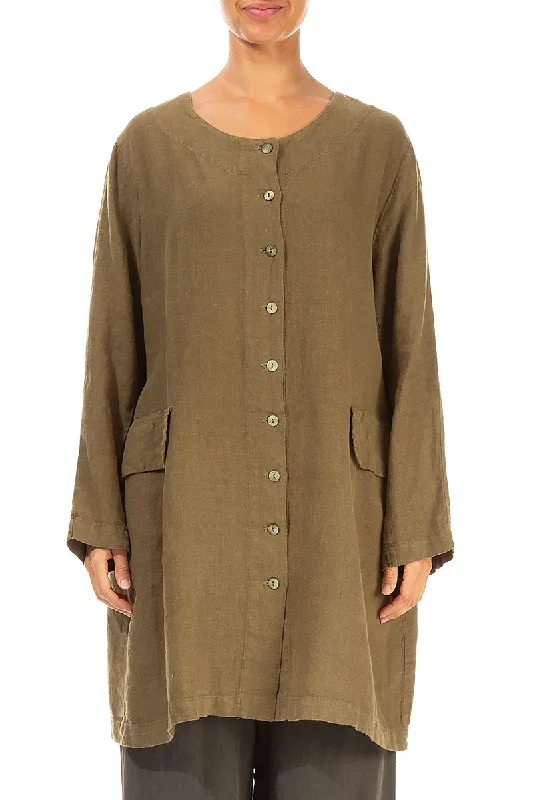 Fresh Styles, Fresh Deals Buttoned Khaki Linen Jacket