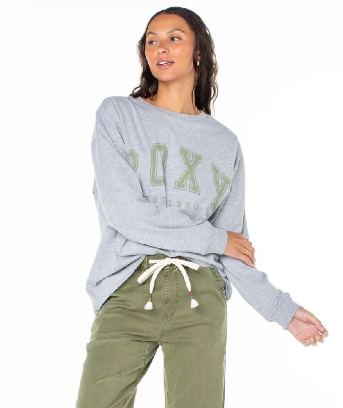 Trendy And Individual Women's Fashion Roxy Collegiate Arch Sweatshirt-Heritage Heather