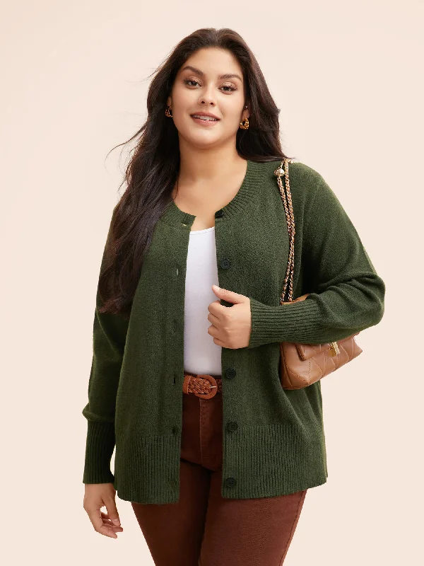 Trendy Street Style Attire Plain Round Neck Button Through Cardigan