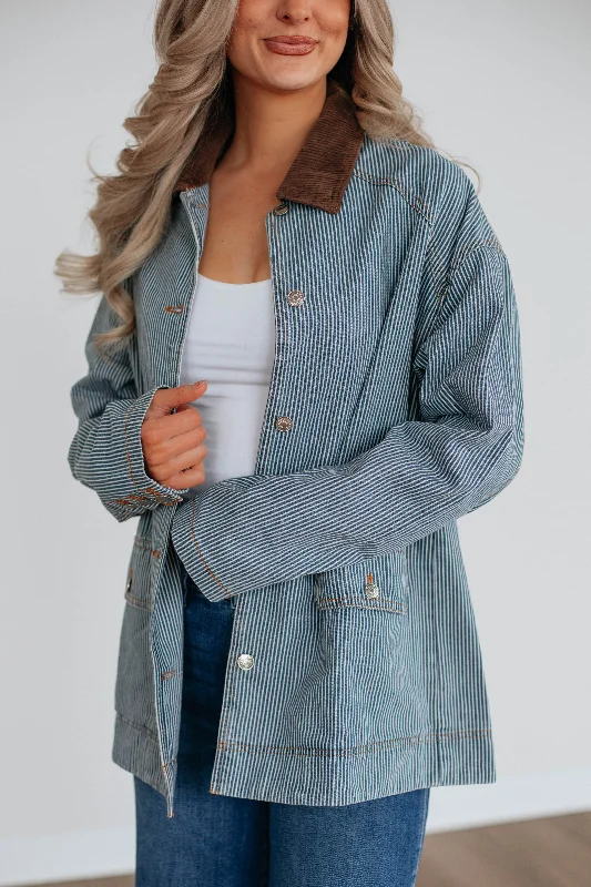 Y2K Nostalgic Fashion Look Harlan Striped Denim Jacket - Light Wash