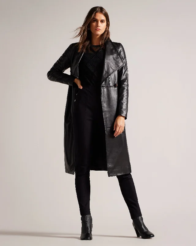 Sophisticated Outfits Rossii Mid Length Leather Wrap Coat Black