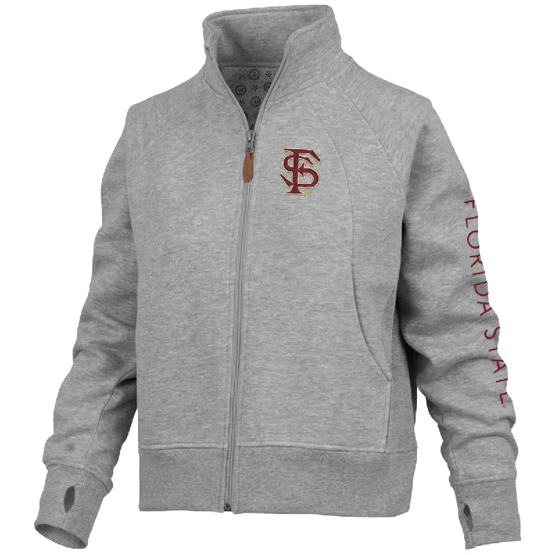 Quality Driven Apparel Pressbox Women's Interlocking FS/Florida State Sleeve Design Full-Zip Fleece - Heather Grey