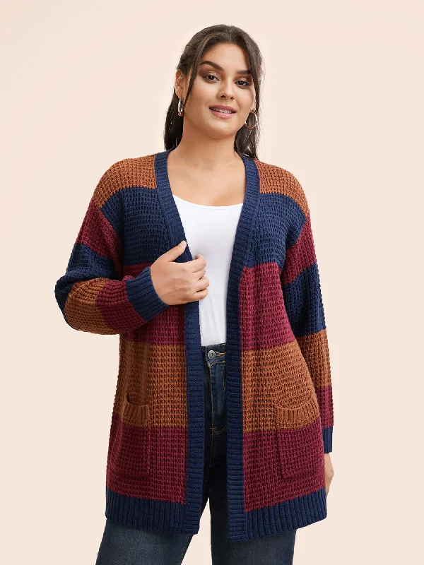 The Epitome Of Modern Women's Fashion Colorblock Contrast Patch Pocket Cardigan