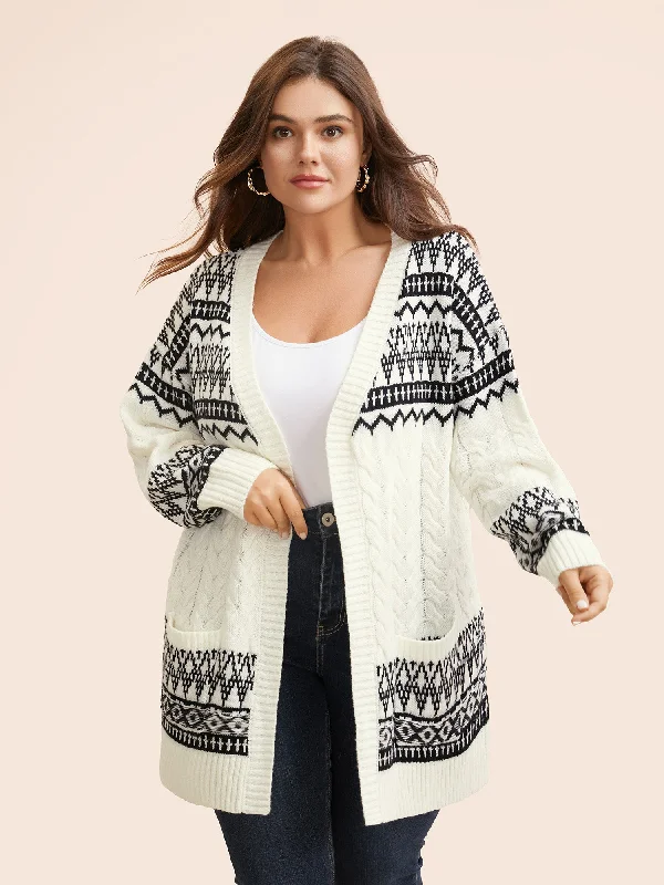 Trendy Threads Bandana Jacquard Cable Knit Pocket Cardigan