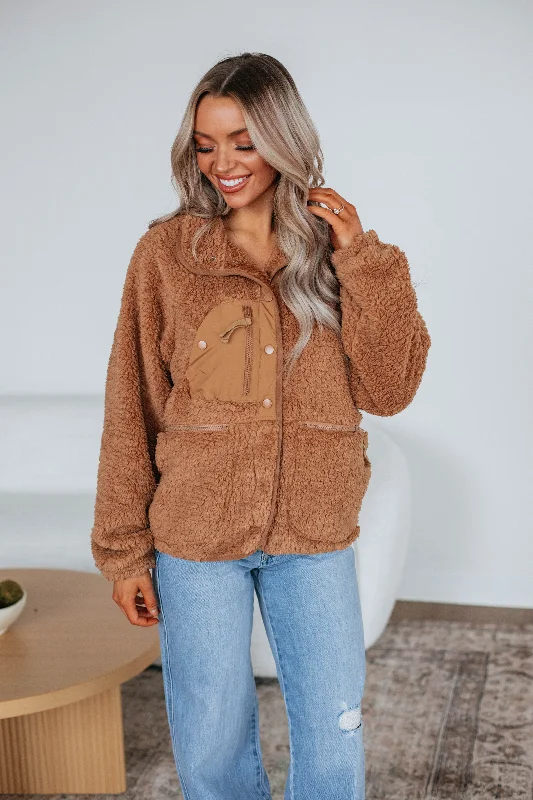 Coastal Beach - Inspired Style Zia Sherpa Jacket - Camel