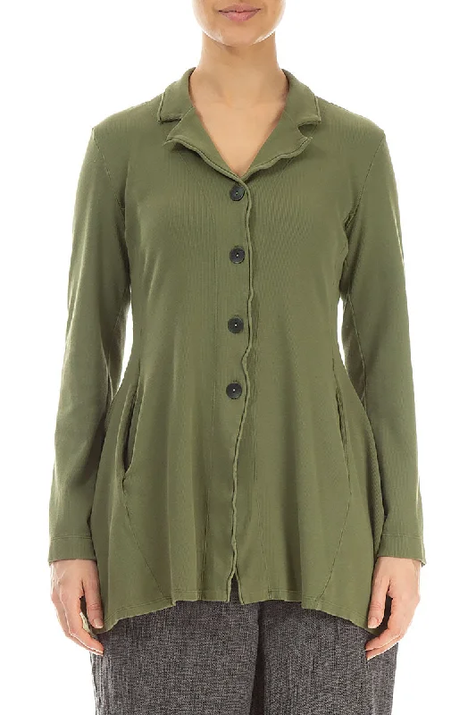 Trendy Street Style Attire Collar Olive Cotton Jacket