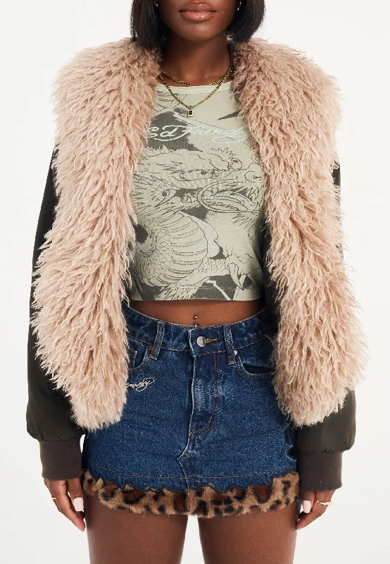 Trend Alert Womens Death Rose Fur Jacket - Brown