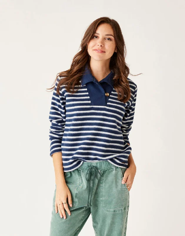 Chic Trend Collection Carve Designs Clara Fleece Pullover Sweatshirt-Navy Even Stripe