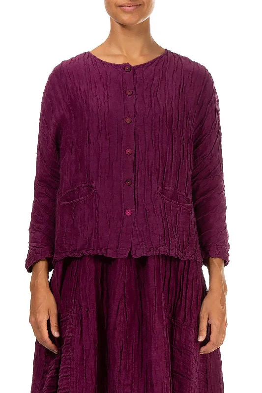 Feminine Soft - Hued Styles Magenta Crinkled Silk Jacket Blouse